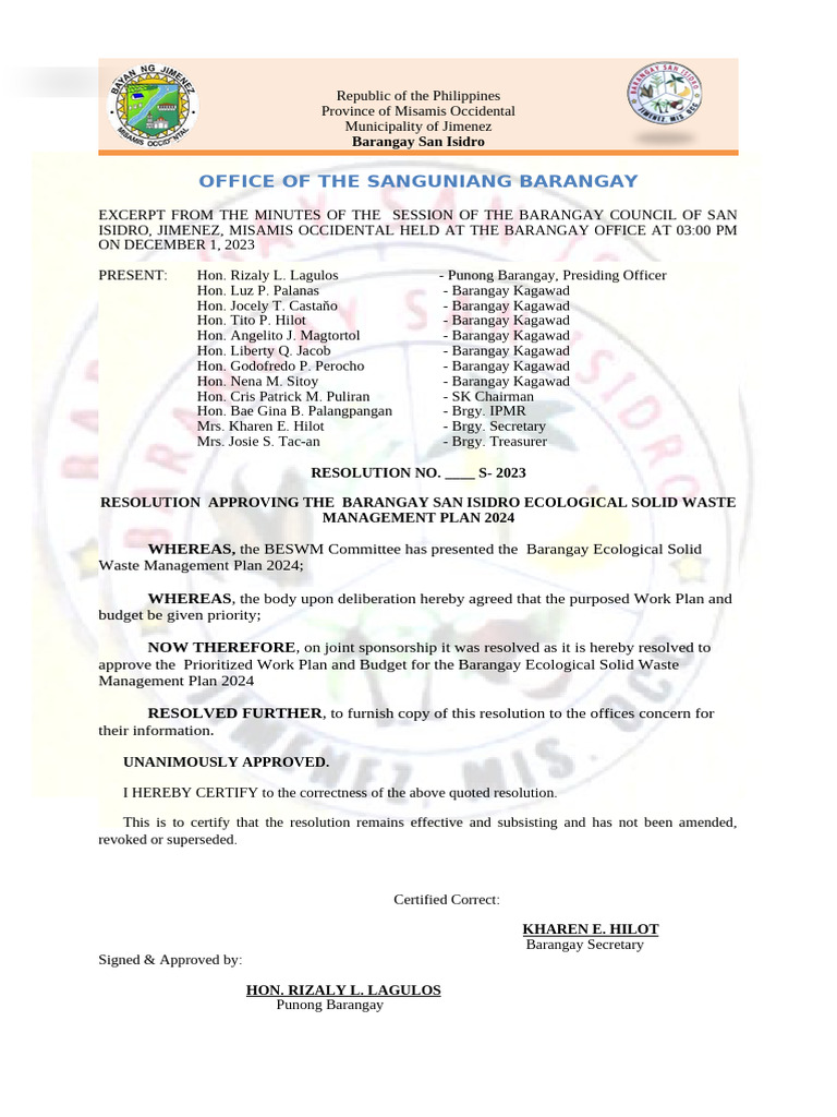San Isidro Barangay Waste Management Plan | PDF