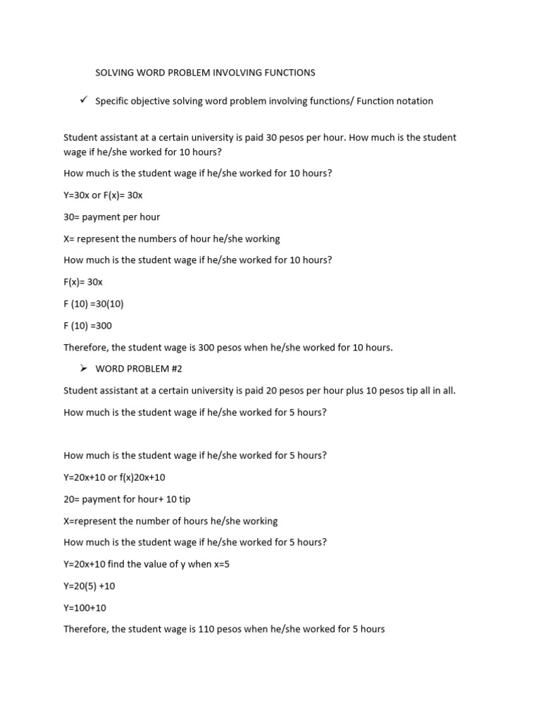 Solving Word Problem Involving Functions | PDF
