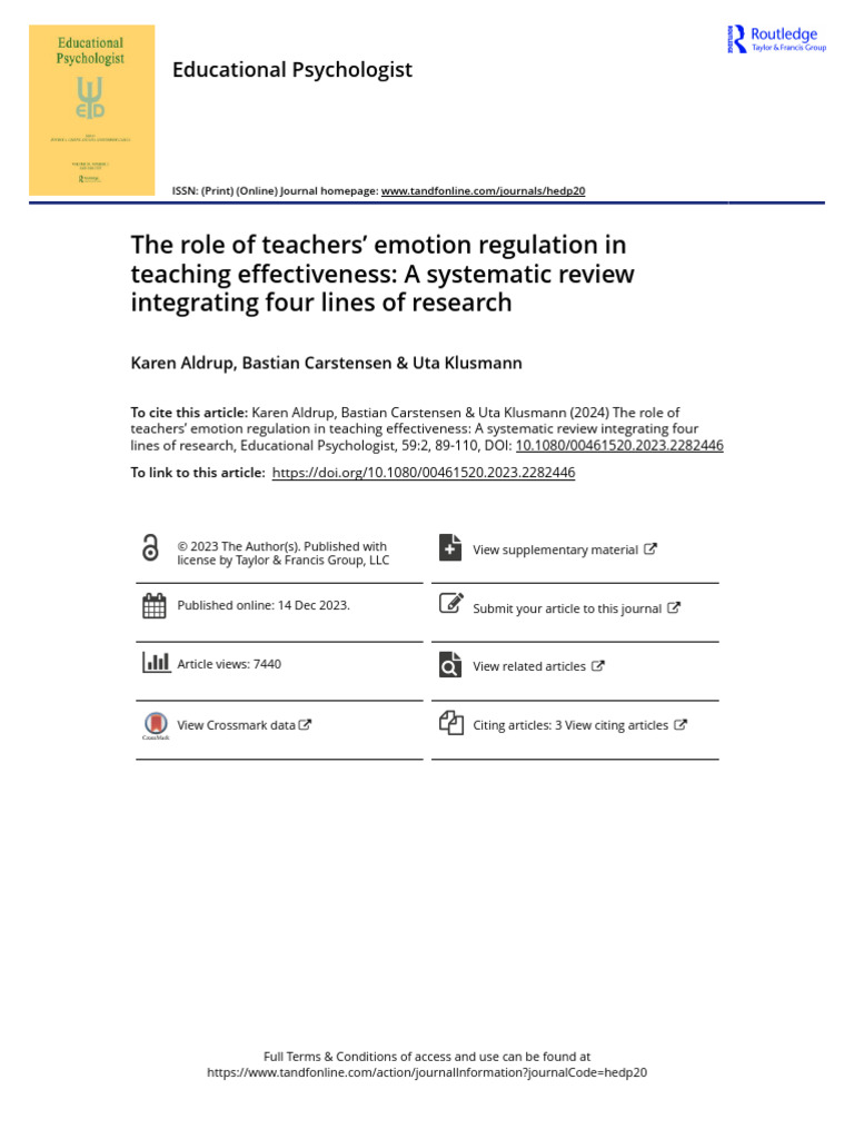The Role of Teachers Emotion Regulation in Teaching Effectiveness A ...