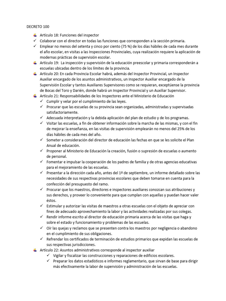 DECRETO 100, funciones del inspector | PDF