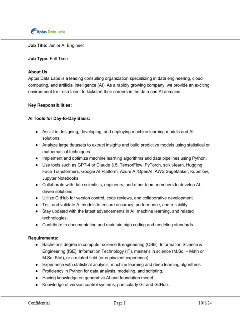 Junior AI Engineer | PDF | Artificial Intelligence | Intelligence (AI ...