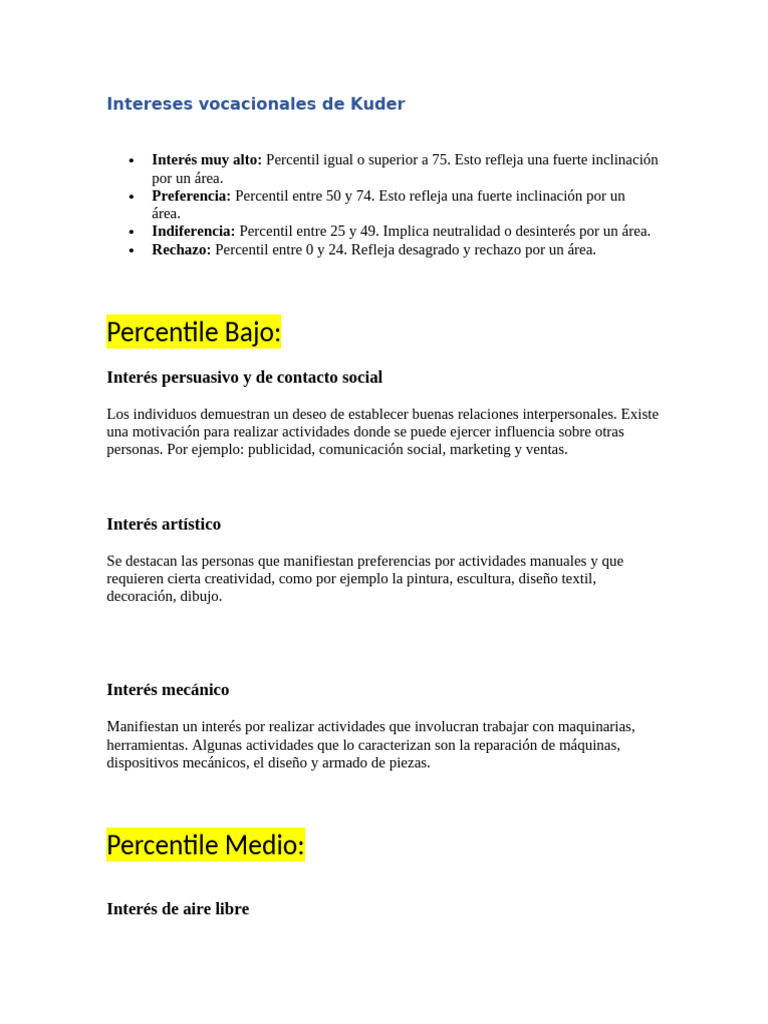 Intereses vocacionales de Kuder | PDF