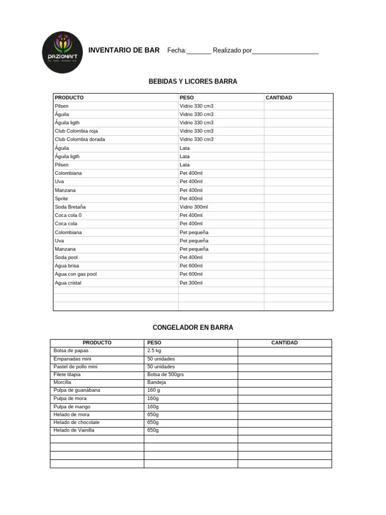 Inventario de Bar | PDF