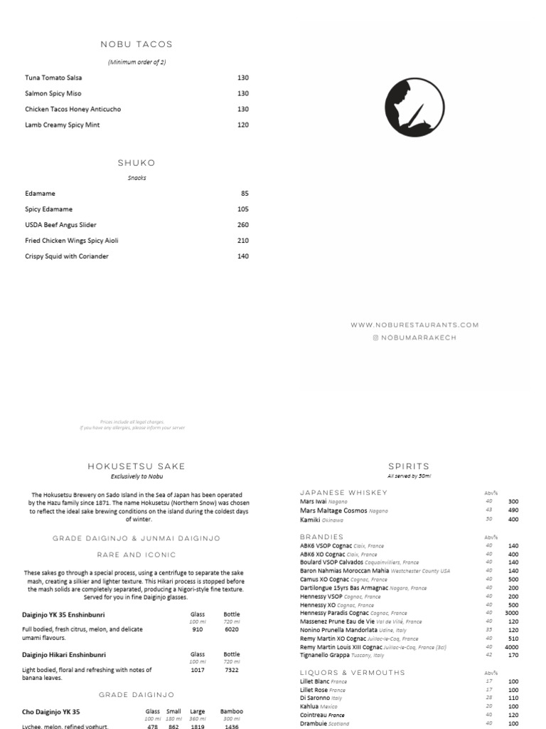 Nobu Marrakech Cocktail List | PDF