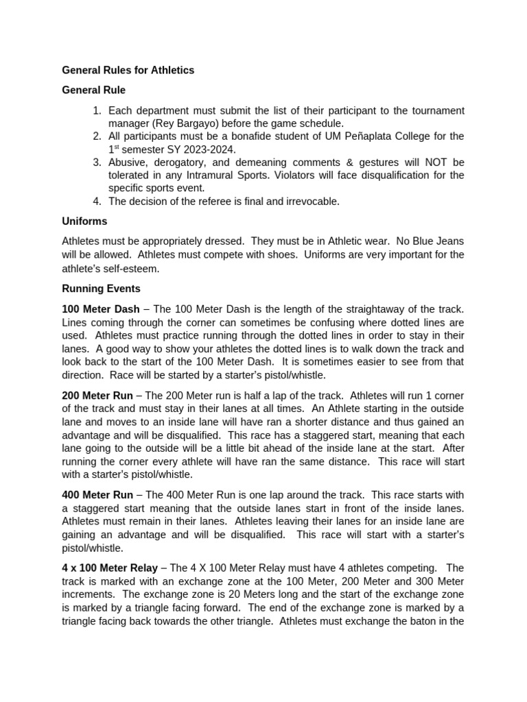 General Rules For Athletics | PDF