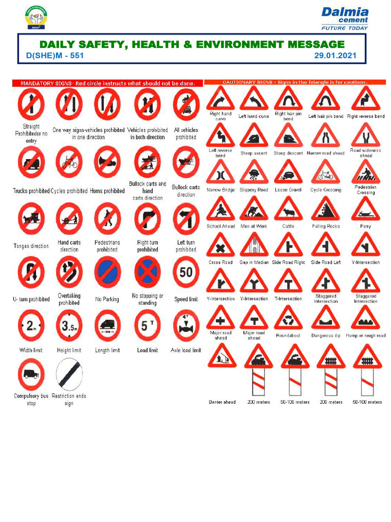 D(SHE)M - 551 - 29.01.2021 - Mandatory _ Cautionary Road Sign Boards | PDF