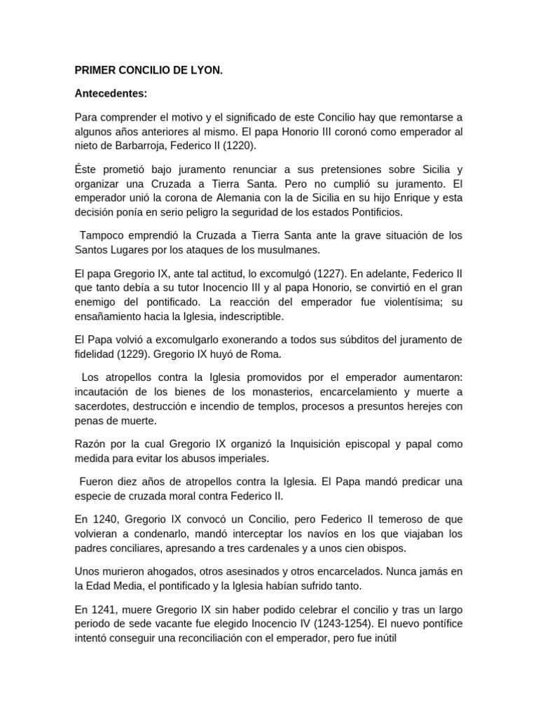 Primer Concilio de Lyon: Contexto y Decisiones | PDF | Iglesia Católica ...