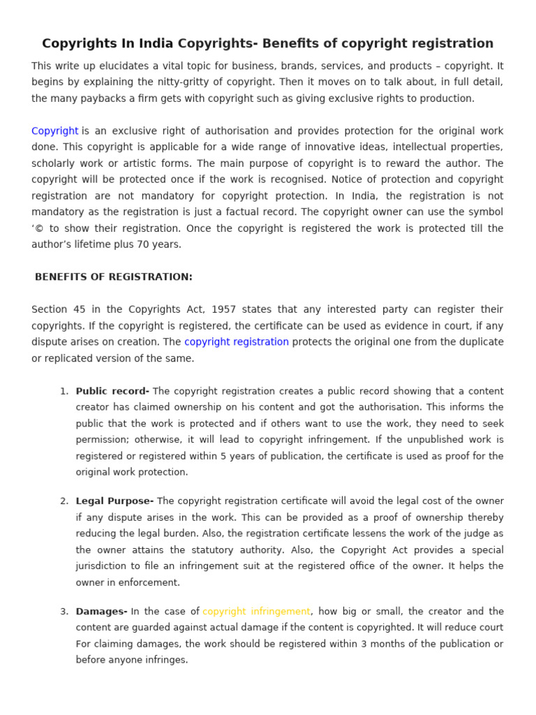 Copyright Registration Process in India | PDF | Copyright | Copyright ...