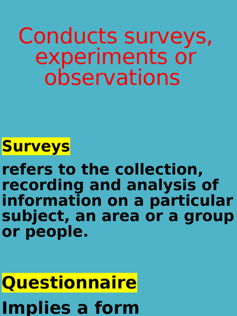 2NDQ Conducts Surveys Experiments or Observations 1 | PDF | Survey ...