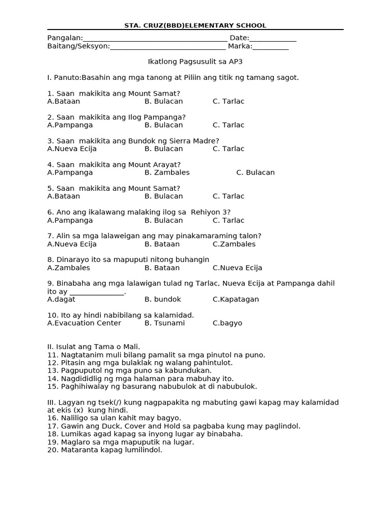 3rd Summative Test AP3 | PDF