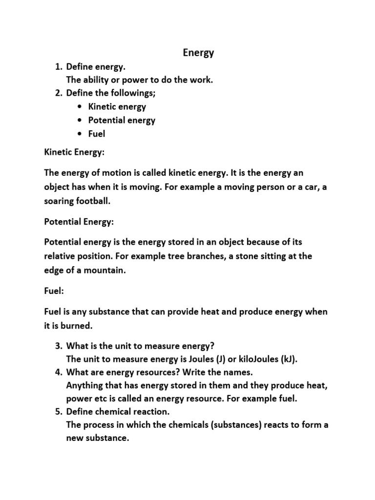 Energy Question Answers | PDF