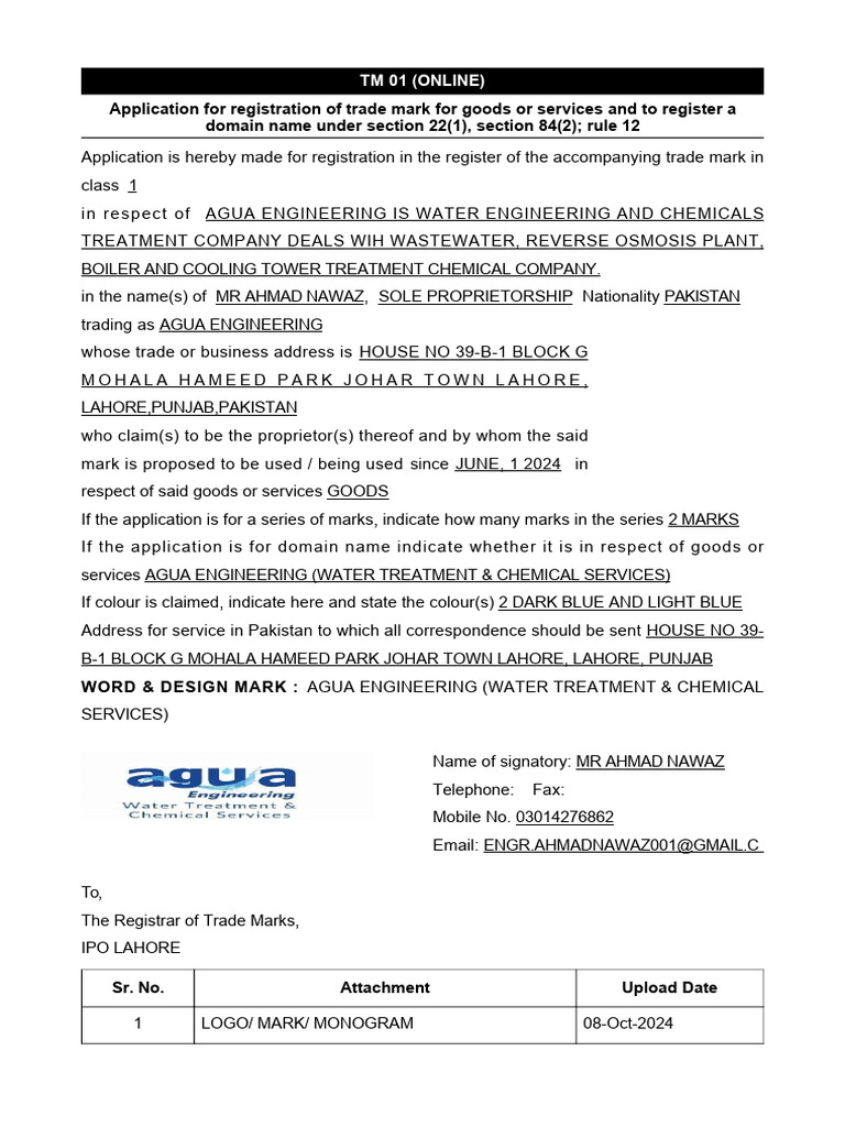 Trademark 01 Application Form Draft Print | PDF | Business
