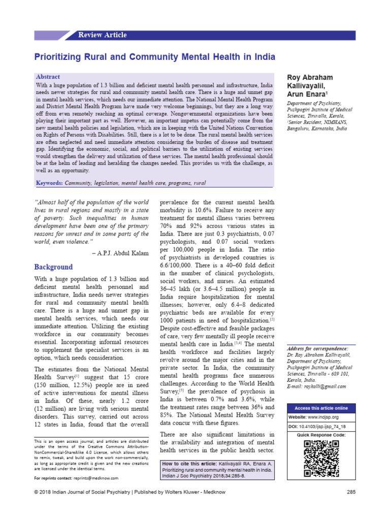 Enhancing Rural Mental Health in India | PDF | Mental Health | Self ...