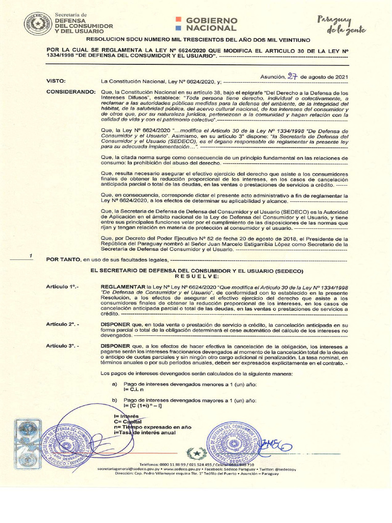Resol 1300 21 Se Reglamenta La Ley n0 6624 20 Que Modifica El Art 30 de ...