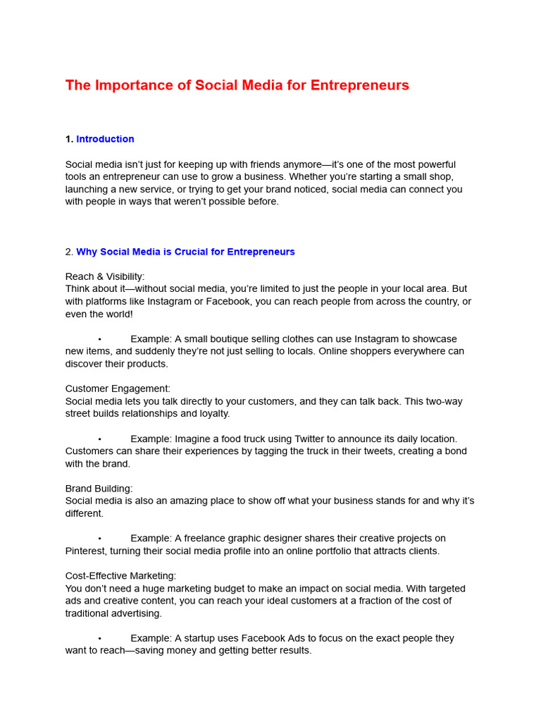 Importance of Social Media For Entrepreneurs | PDF
