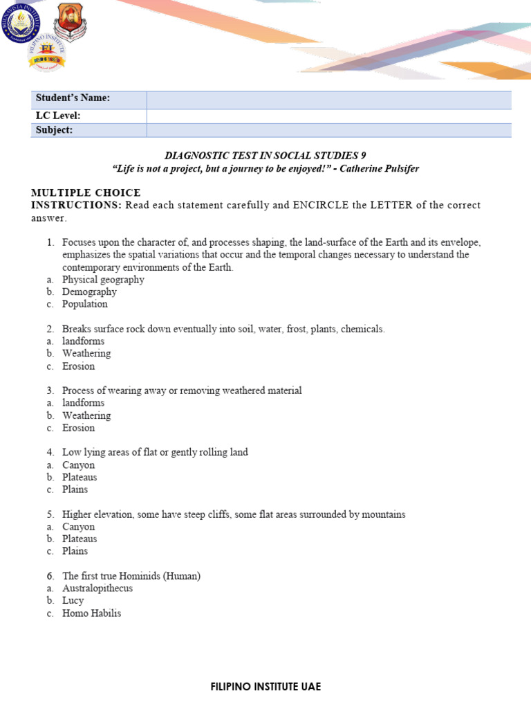 LC 9 - Diagnostic Test | PDF