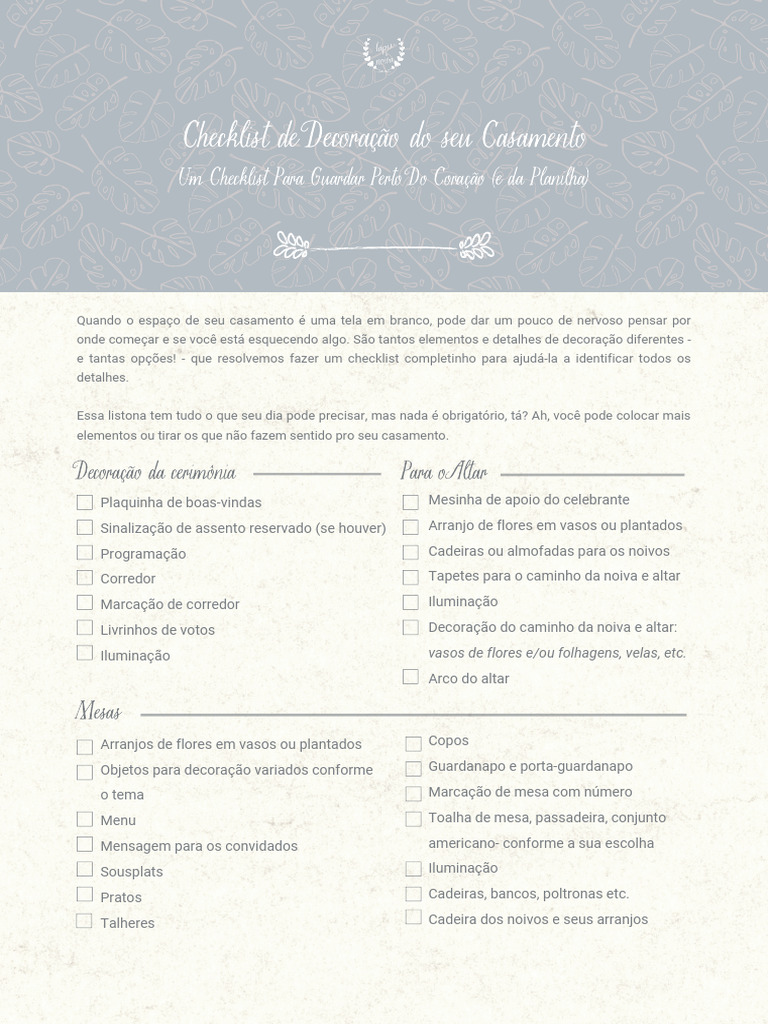 Checklist - Decoração de Casamento | PDF