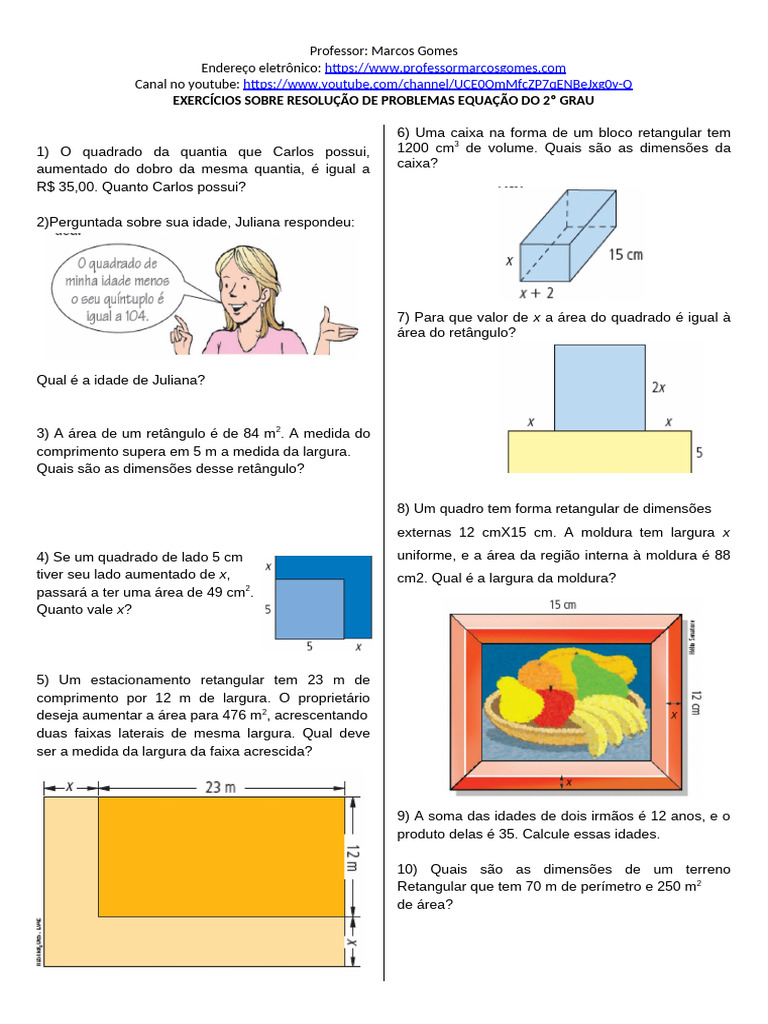 Problemas de Equação Do 2º Grau. | PDF