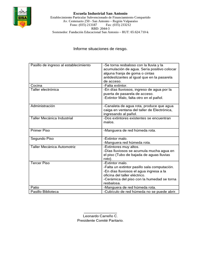 Informe de Riesgos Escuela San Antonio | PDF