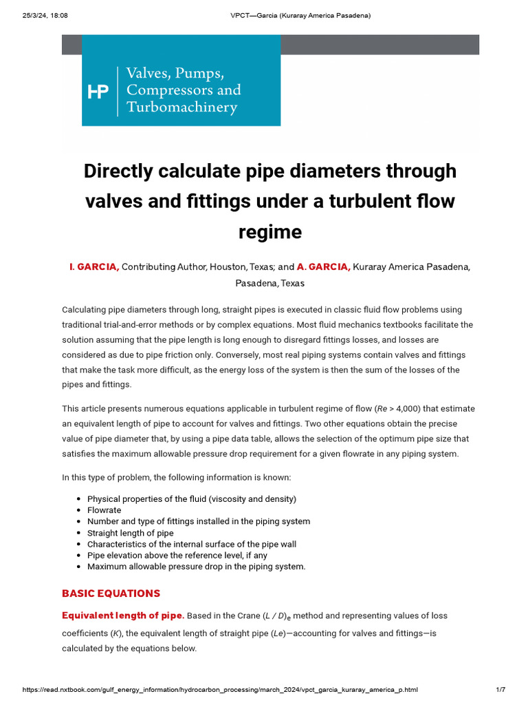 Pipe Diameter Accesories Under Turbulent Flow | PDF