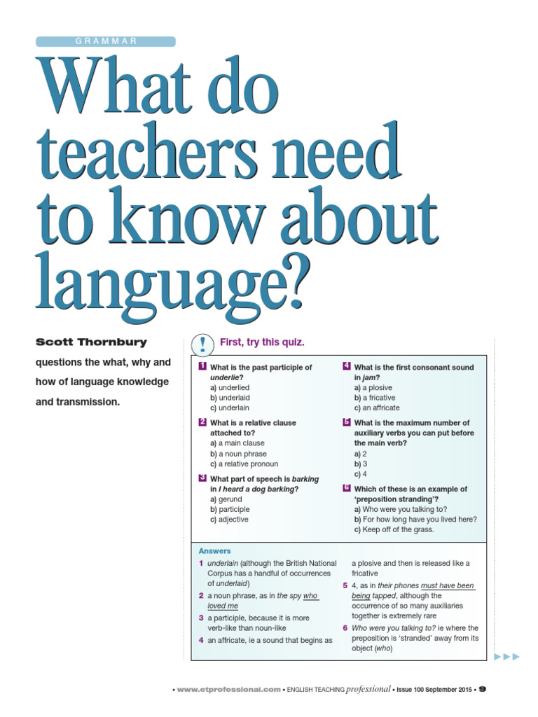 What Do Teachers Need To Know About Language - Scott Thornbury | PDF