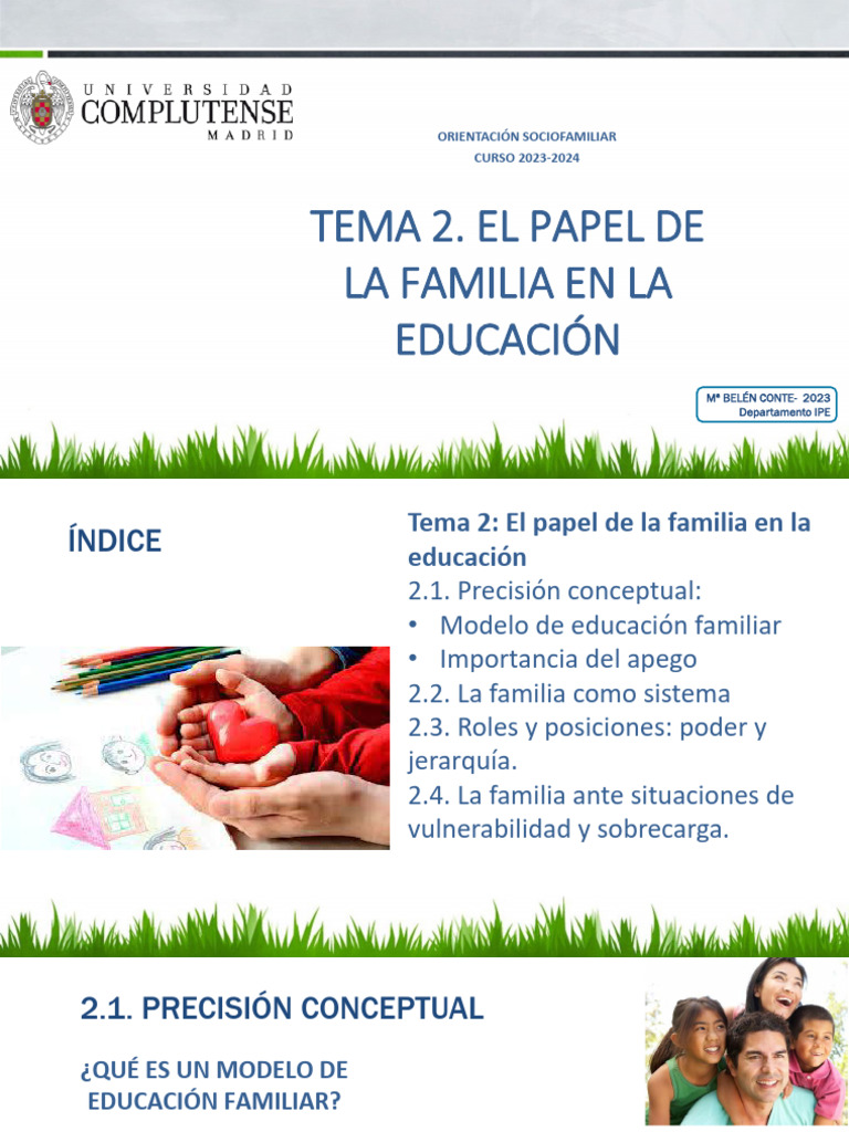 Tema 2 - El Papel de La Familia en La Educaciã N - Osf - 23 - 24 | PDF