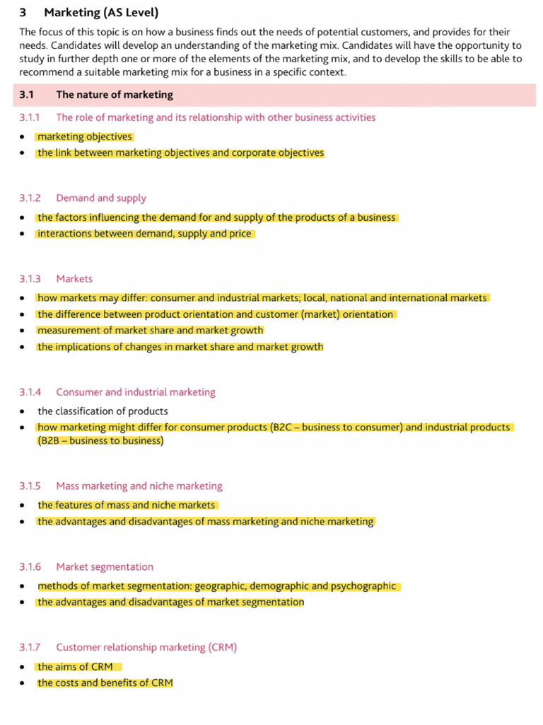 Marketing - AS Level - Revision Notes | PDF