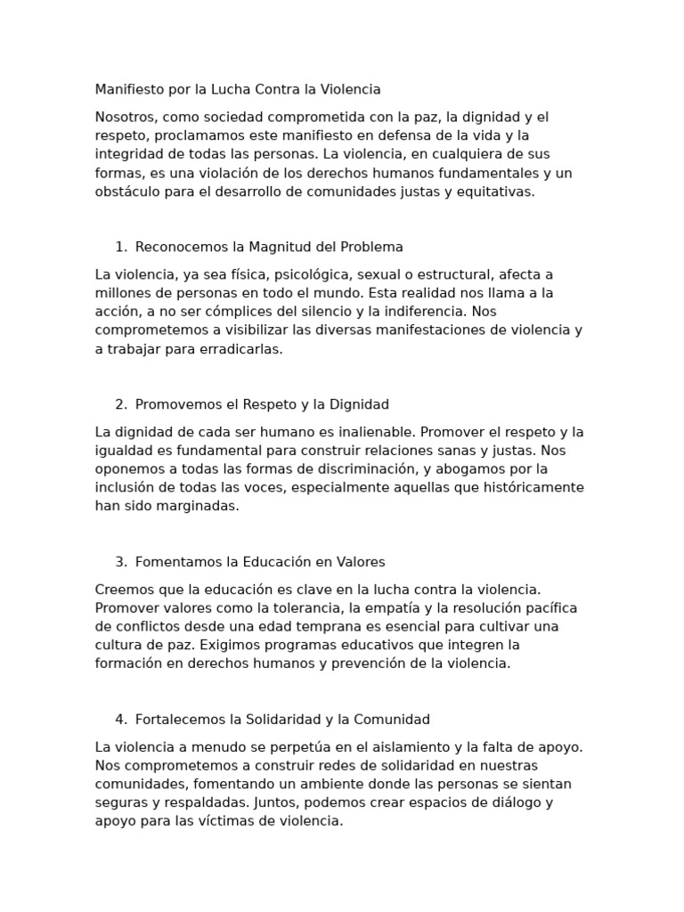 Manifiesto por la Paz y Dignidad | PDF | Violencia | Derechos humanos