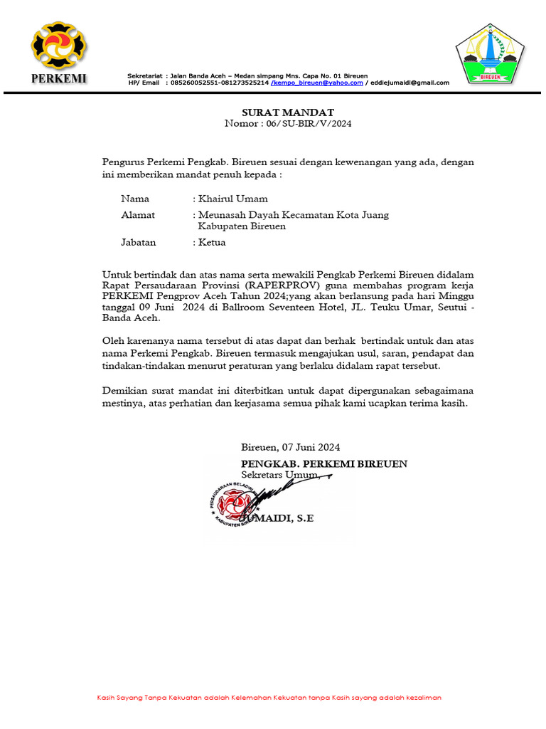 06 - Surat Mandat Raker Pengprov | PDF
