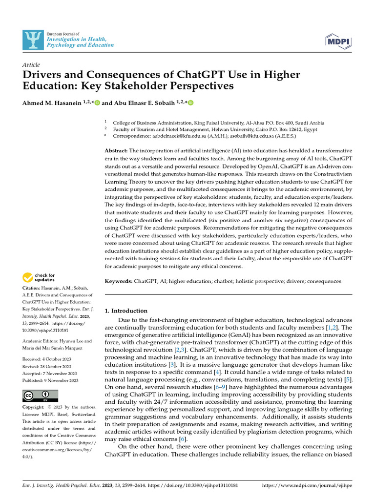 Drivers and Consequences of ChatGPT Use in Higher Educatoin Key ...