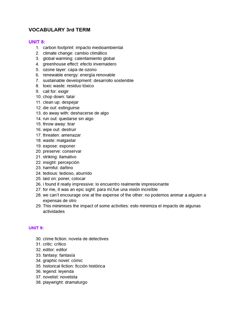 VOCABULARY 3rd TERM | PDF