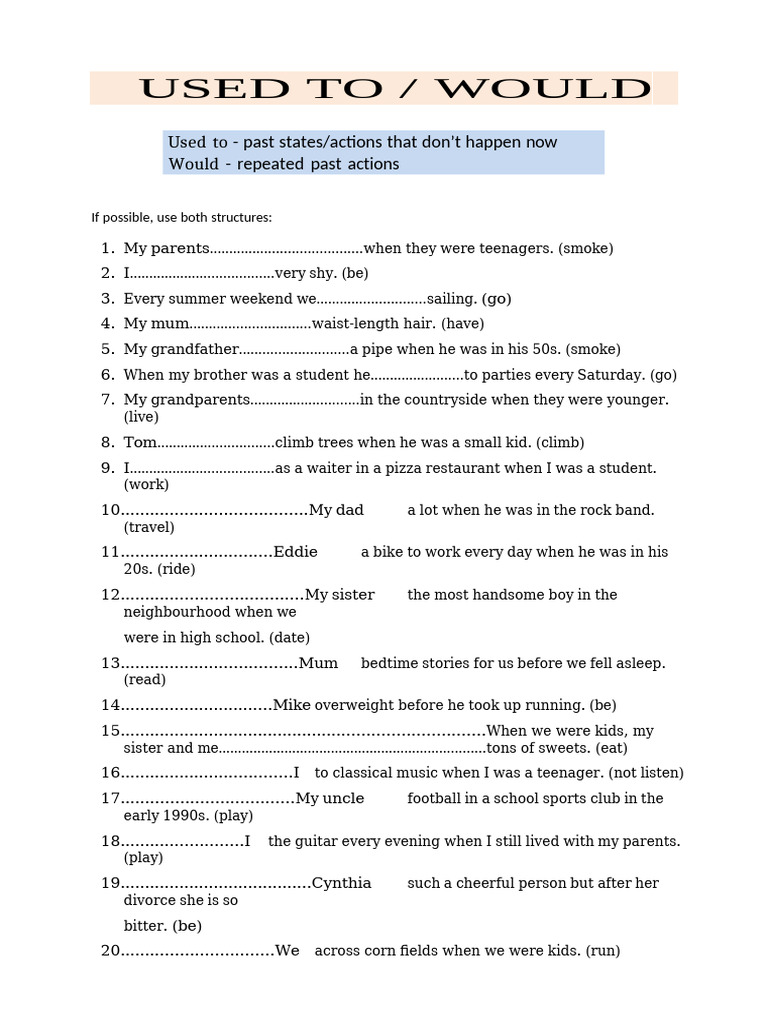 Used To Would PRACTICE | PDF | Art