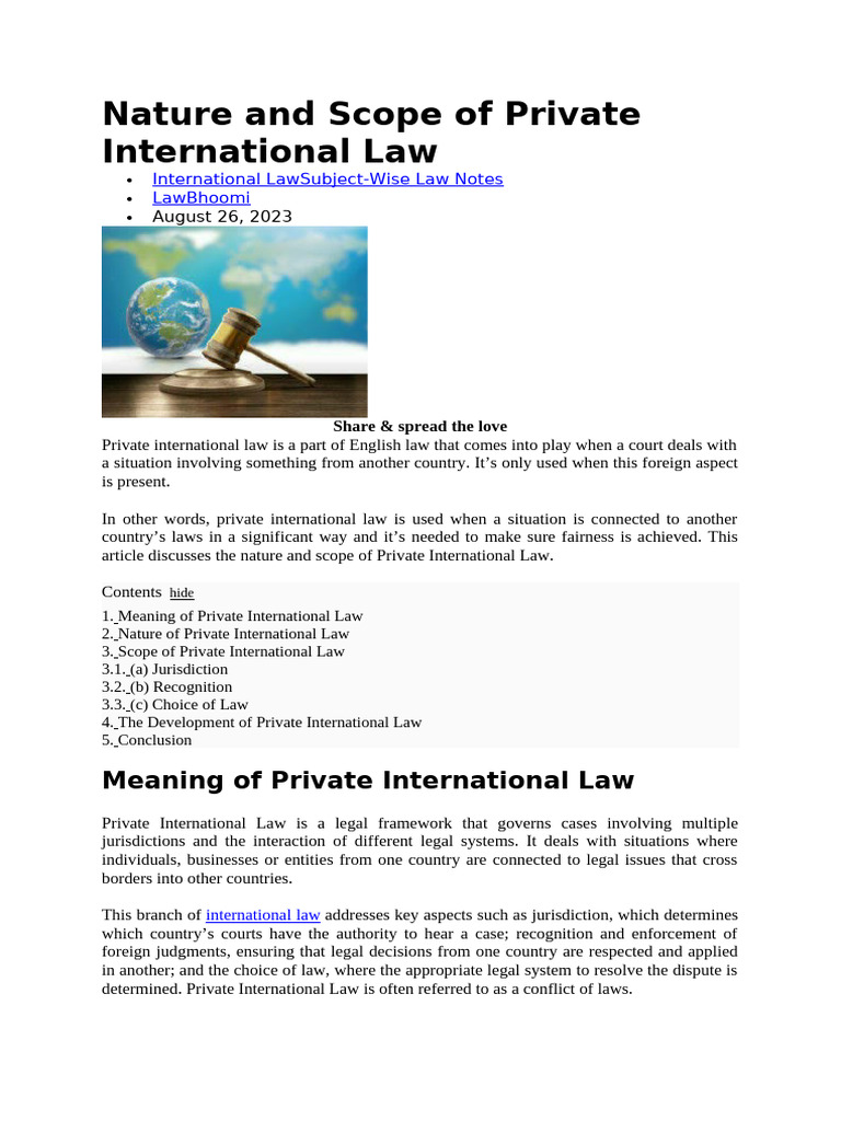 Nature and Scope of Private International Law | PDF