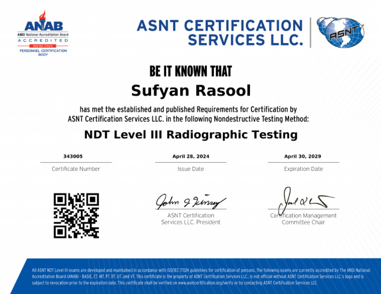 Sufyan RT Level III Certificate | PDF