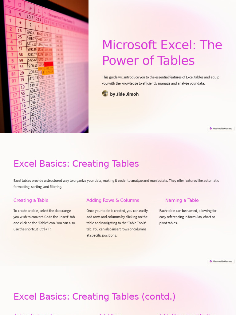 Microsoft Excel The Power of Tables | PDF