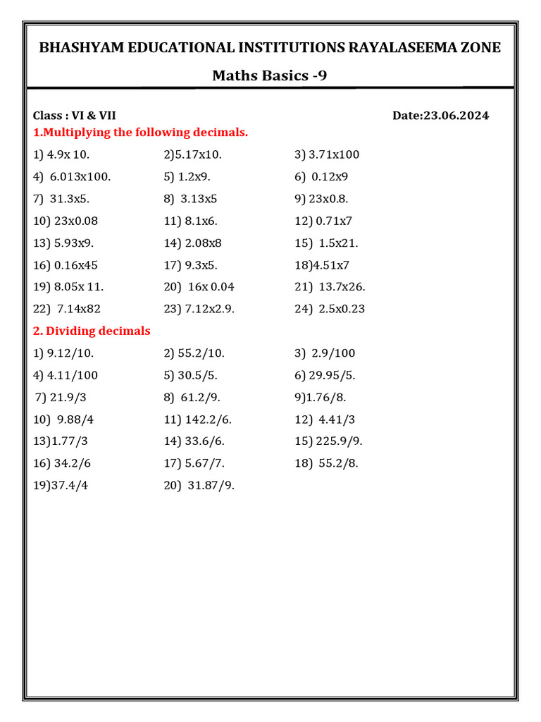 Maths Basic Work Sheet - 9 | PDF | Computers | Technology & Engineering