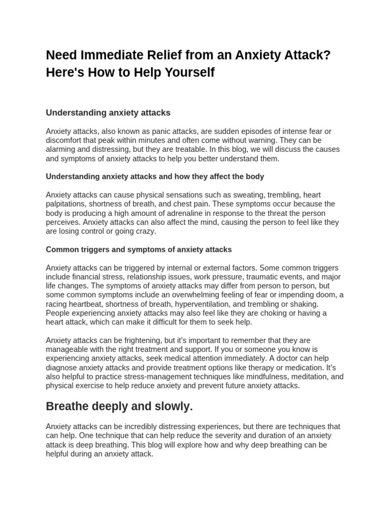 Immediate Relief From An Anxiety Attack - 2686 Words | PDF