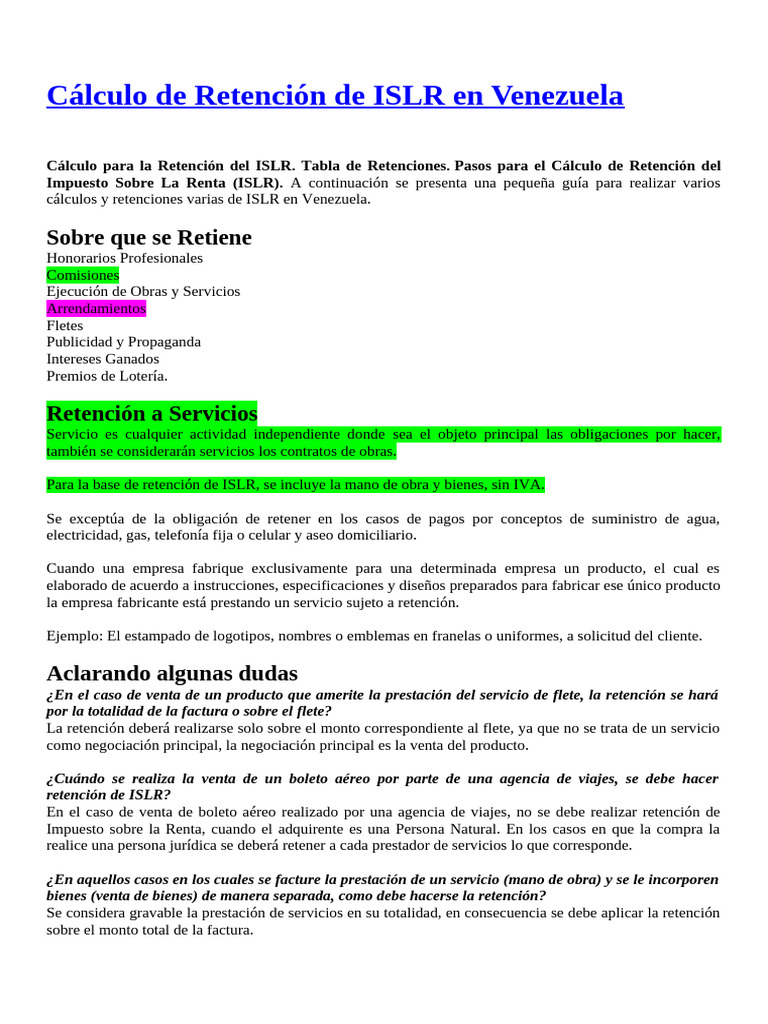 Calculo d retencion de islr en venezuela pdf