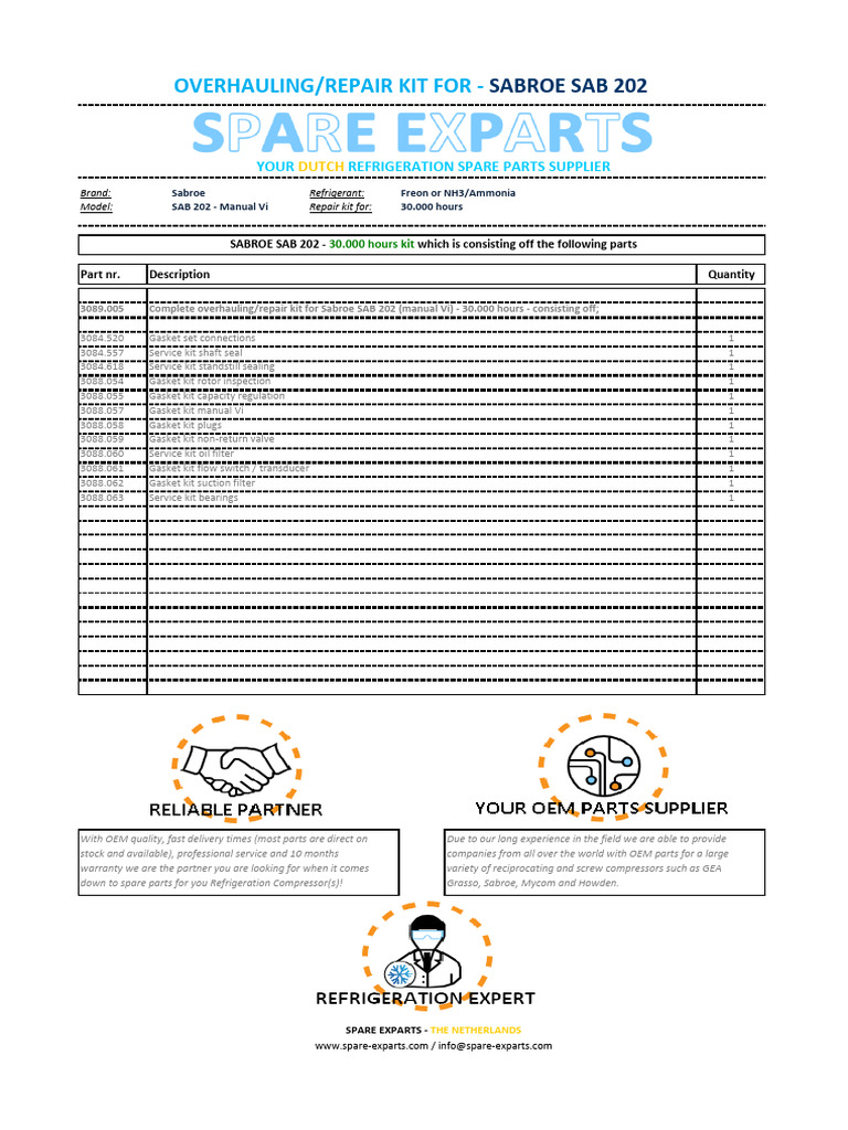 Sabroe SAB 202 - Manual Vi - 30.000 Hour Kit | PDF