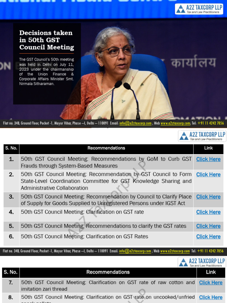 Key Decisions W R T Recommendations of 50th GST Council Meeting | PDF