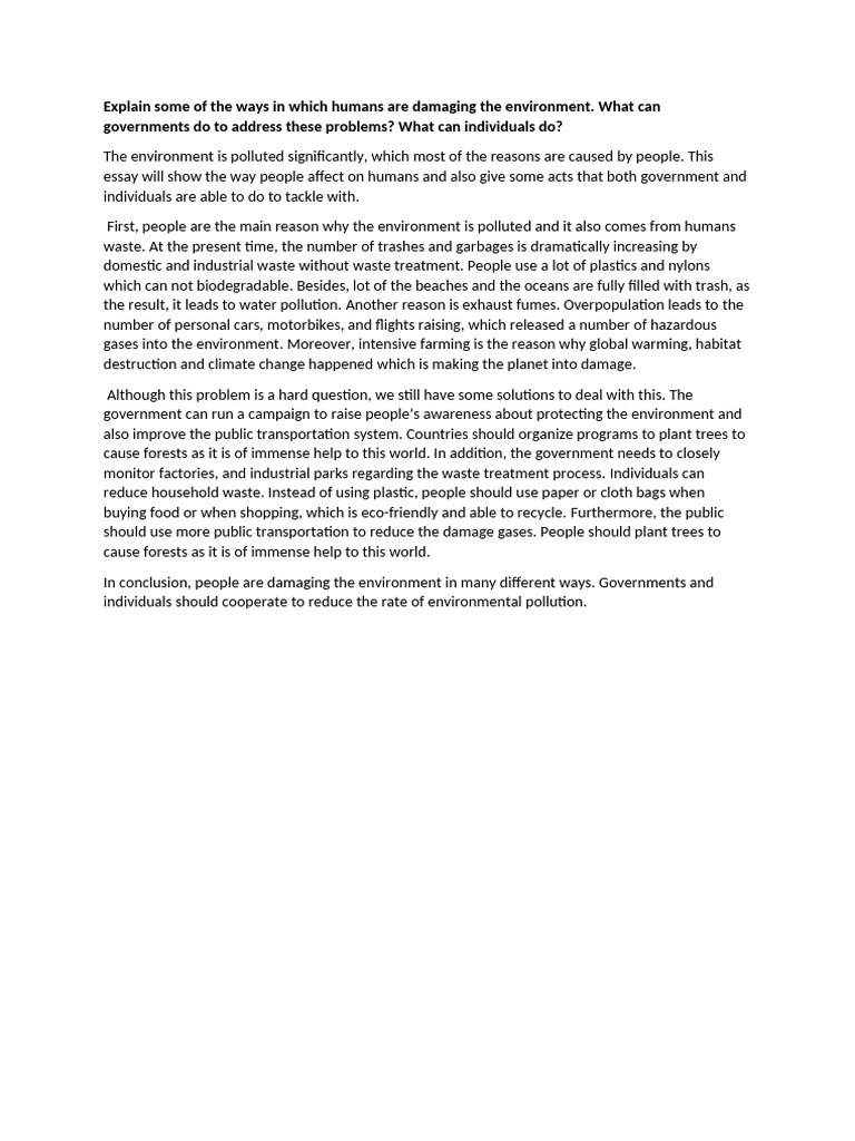 Explain some of the ways in which humans are damaging the environment pdf