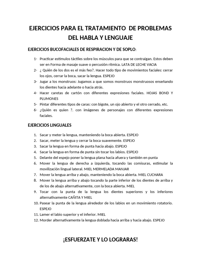 Ejercicios para El Tratamiento de Problemas Del Habla y Lenguaje | PDF