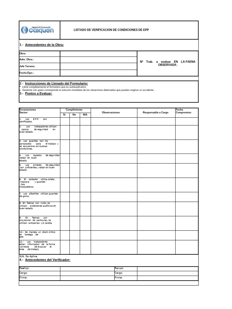 Check List de Epp Lista de Chequeo de Implementos de Seguridad | PDF