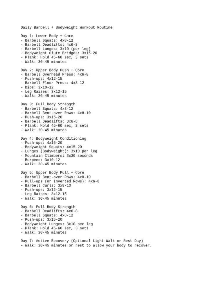 Barbell Workout Routine Pdf