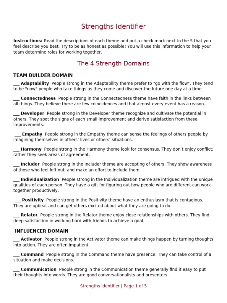 Strengths Identifier | PDF | Learning | Self-Improvement