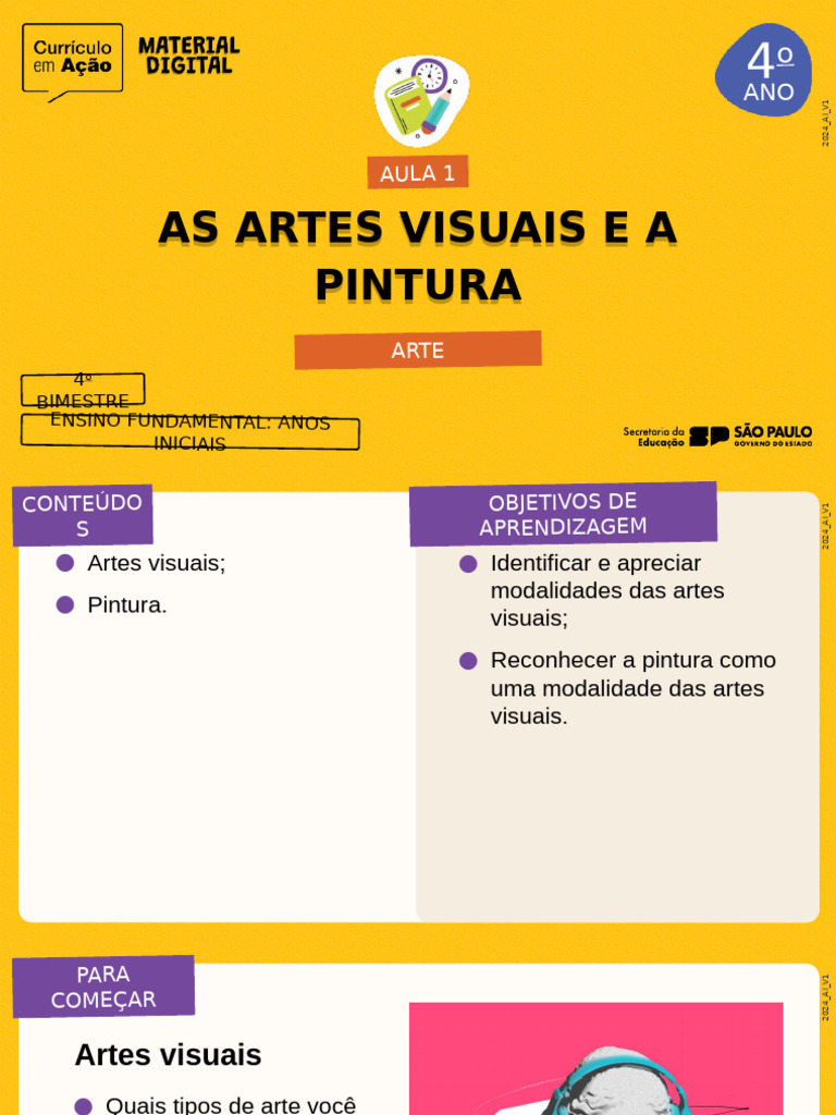 4°ano aula 01 Artes visuais e a pintura | PDF