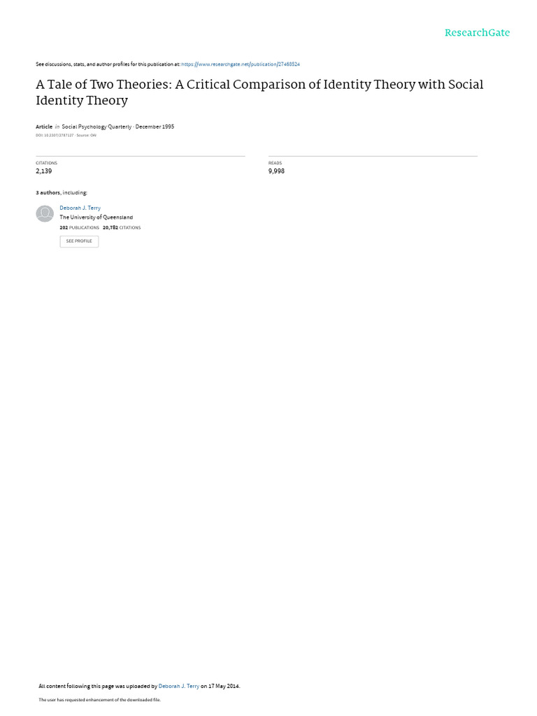 Identity Theory And Social Identity Theory