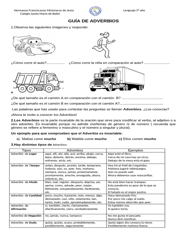 Guía de Adverbios para 5° Básico | PDF | Adverbio | Artes del Lenguaje ...