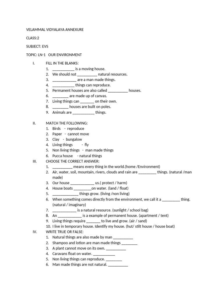 Evs Ln 1 Work Sheet Pdf