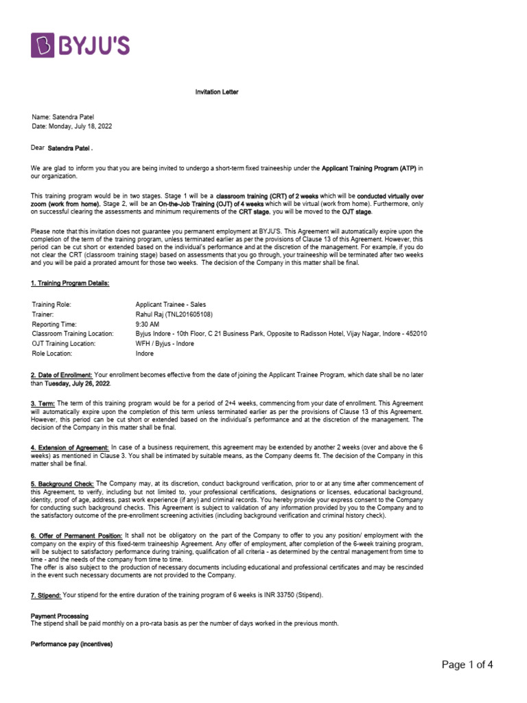Offer Letter | PDF